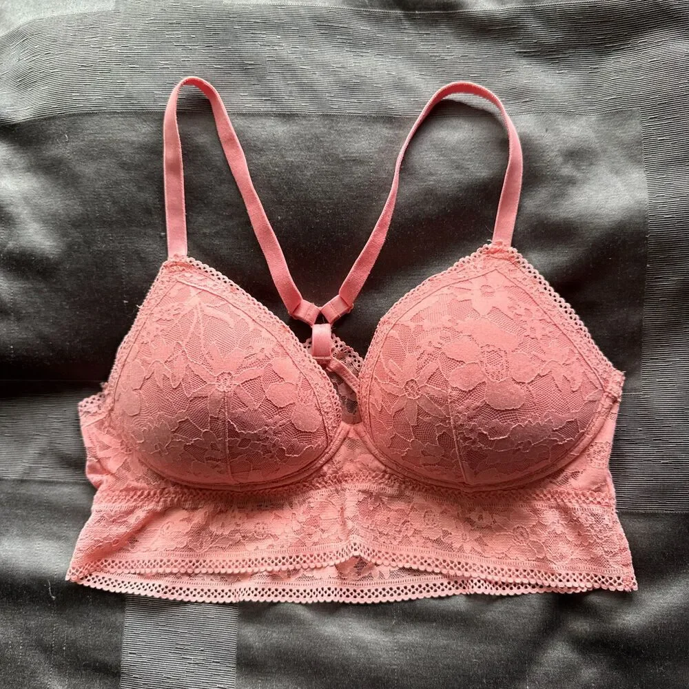 VICTORIA'S SECRET Coral Pink Orange Wireless Racerback Bralette Bra Size L Large